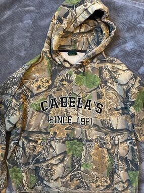 Cabela's Camouflage Hoodie with Green and Tan Accents